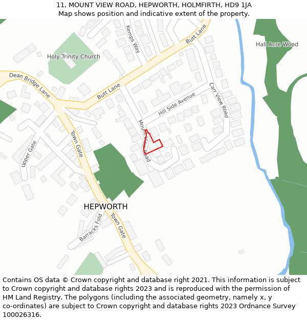 11, MOUNT VIEW ROAD, HEPWORTH, HOLMFIRTH, HD9 1JA: Location map and indicative extent of plot