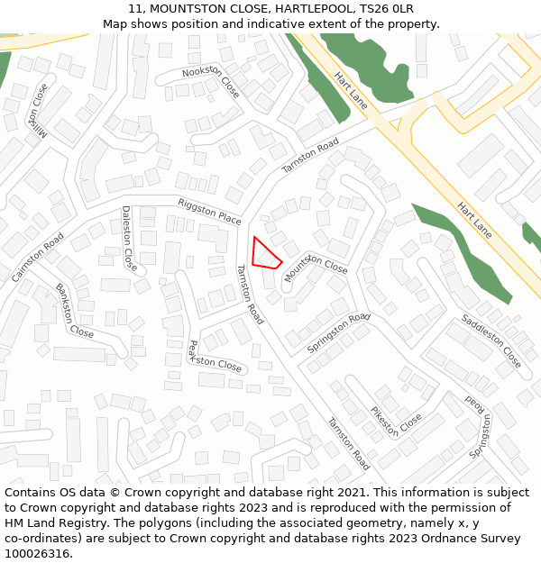 11, MOUNTSTON CLOSE, HARTLEPOOL, TS26 0LR: Location map and indicative extent of plot