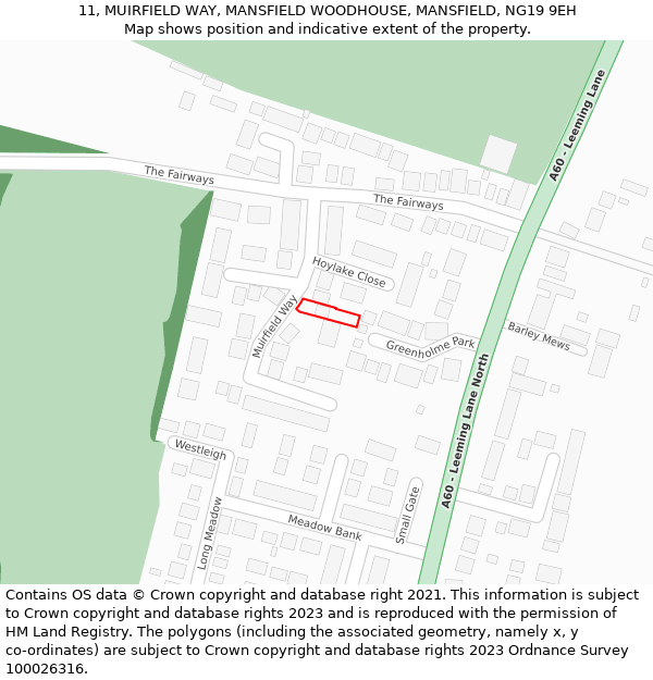 11, MUIRFIELD WAY, MANSFIELD WOODHOUSE, MANSFIELD, NG19 9EH: Location map and indicative extent of plot