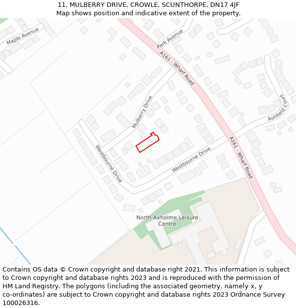 11, MULBERRY DRIVE, CROWLE, SCUNTHORPE, DN17 4JF: Location map and indicative extent of plot