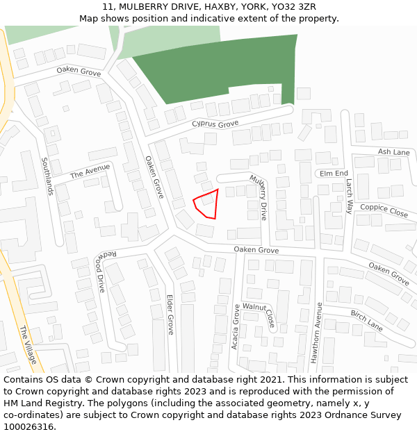 11, MULBERRY DRIVE, HAXBY, YORK, YO32 3ZR: Location map and indicative extent of plot