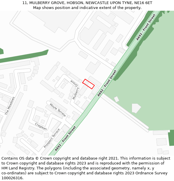 11, MULBERRY GROVE, HOBSON, NEWCASTLE UPON TYNE, NE16 6ET: Location map and indicative extent of plot