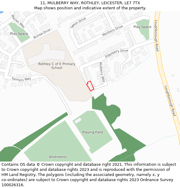 11, MULBERRY WAY, ROTHLEY, LEICESTER, LE7 7TX: Location map and indicative extent of plot