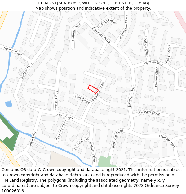 11, MUNTJACK ROAD, WHETSTONE, LEICESTER, LE8 6BJ: Location map and indicative extent of plot
