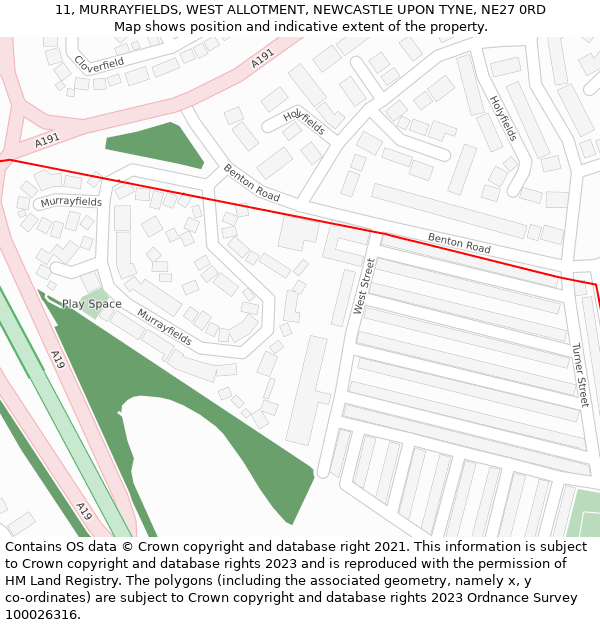 11, MURRAYFIELDS, WEST ALLOTMENT, NEWCASTLE UPON TYNE, NE27 0RD: Location map and indicative extent of plot
