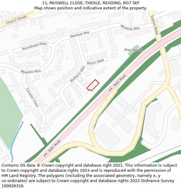 11, MUSWELL CLOSE, THEALE, READING, RG7 5EF: Location map and indicative extent of plot