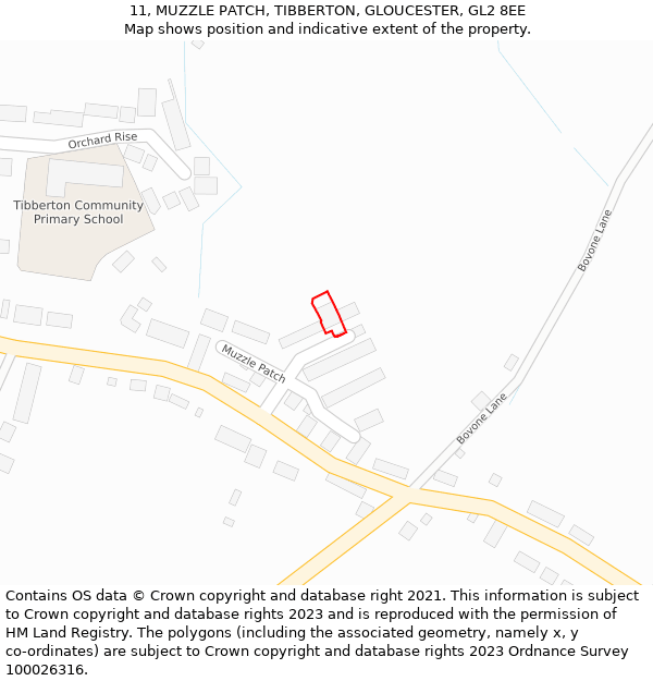 11, MUZZLE PATCH, TIBBERTON, GLOUCESTER, GL2 8EE: Location map and indicative extent of plot