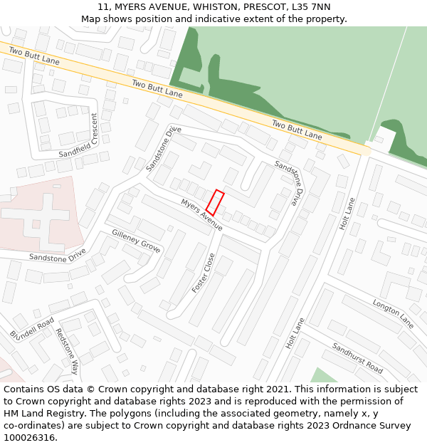 11, MYERS AVENUE, WHISTON, PRESCOT, L35 7NN: Location map and indicative extent of plot
