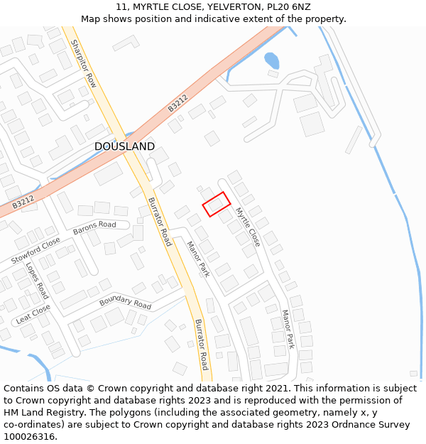 11, MYRTLE CLOSE, YELVERTON, PL20 6NZ: Location map and indicative extent of plot