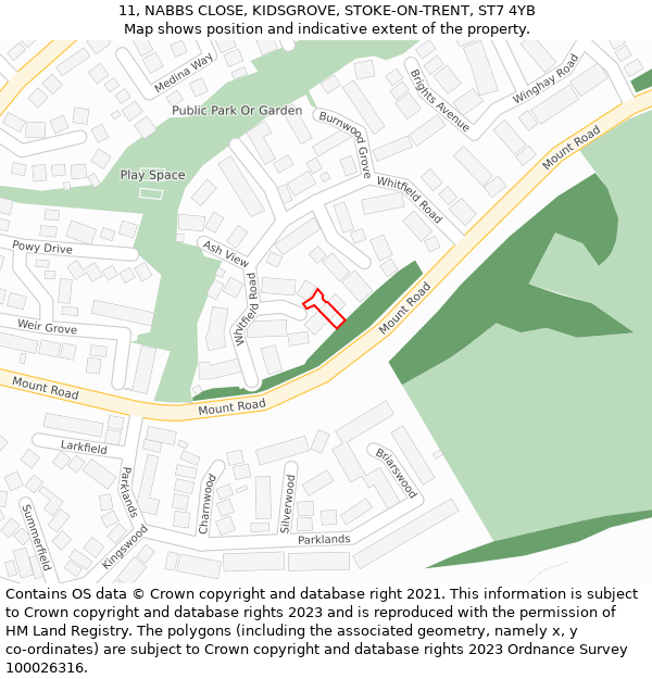 11, NABBS CLOSE, KIDSGROVE, STOKE-ON-TRENT, ST7 4YB: Location map and indicative extent of plot