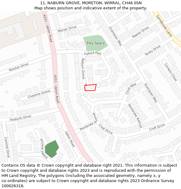 11, NABURN GROVE, MORETON, WIRRAL, CH46 0SN: Location map and indicative extent of plot