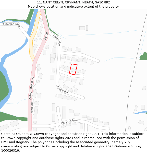 11, NANT CELYN, CRYNANT, NEATH, SA10 8PZ: Location map and indicative extent of plot