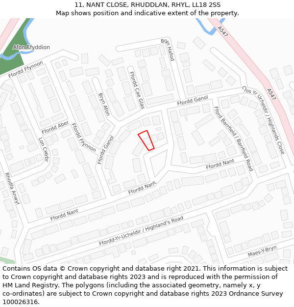 11, NANT CLOSE, RHUDDLAN, RHYL, LL18 2SS: Location map and indicative extent of plot