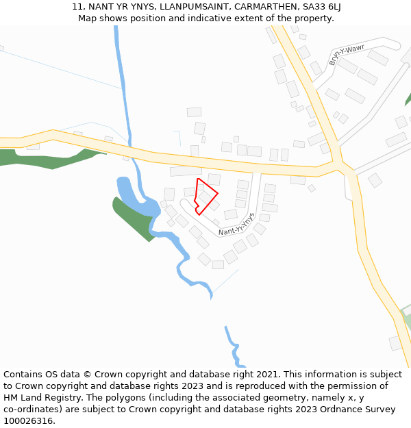 11, NANT YR YNYS, LLANPUMSAINT, CARMARTHEN, SA33 6LJ: Location map and indicative extent of plot