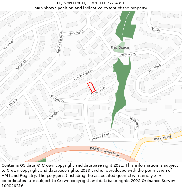 11, NANTFACH, LLANELLI, SA14 8HF: Location map and indicative extent of plot