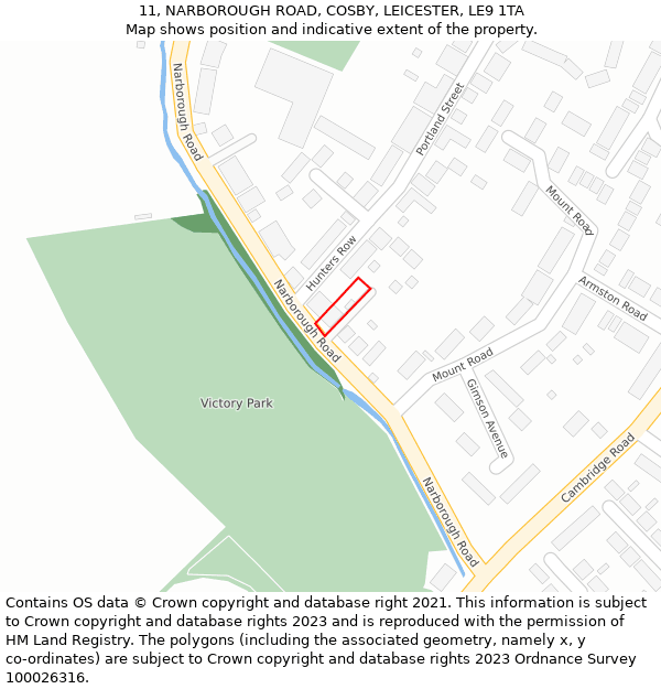 11, NARBOROUGH ROAD, COSBY, LEICESTER, LE9 1TA: Location map and indicative extent of plot