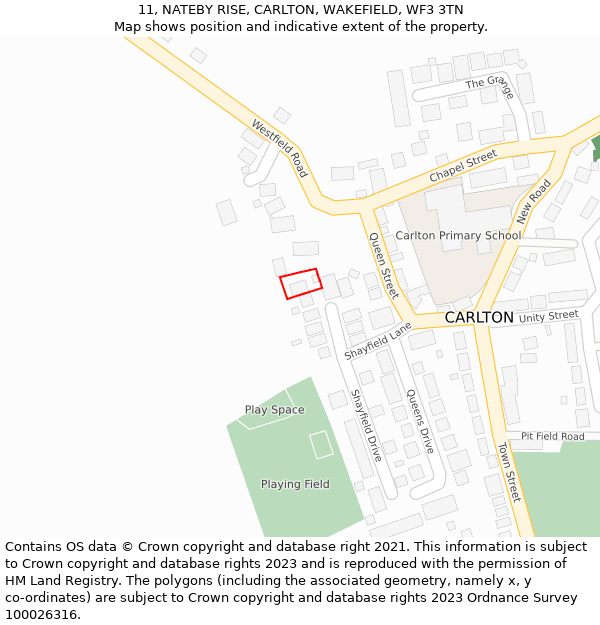 11, NATEBY RISE, CARLTON, WAKEFIELD, WF3 3TN: Location map and indicative extent of plot