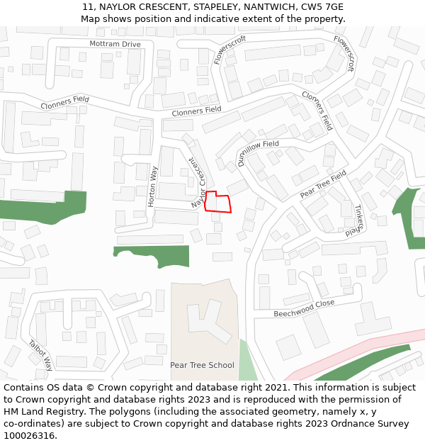 11, NAYLOR CRESCENT, STAPELEY, NANTWICH, CW5 7GE: Location map and indicative extent of plot