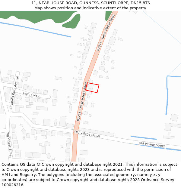 11, NEAP HOUSE ROAD, GUNNESS, SCUNTHORPE, DN15 8TS: Location map and indicative extent of plot