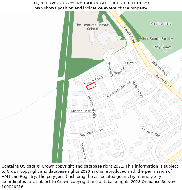 11, NEEDWOOD WAY, NARBOROUGH, LEICESTER, LE19 3YY: Location map and indicative extent of plot