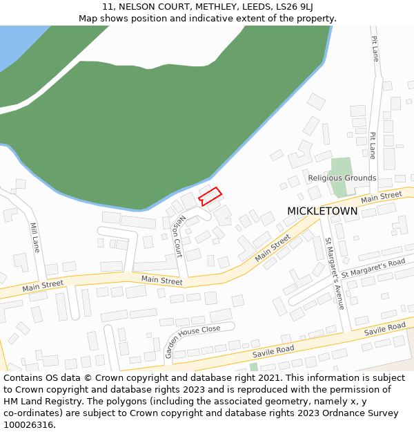 11, NELSON COURT, METHLEY, LEEDS, LS26 9LJ: Location map and indicative extent of plot