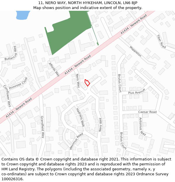 11, NERO WAY, NORTH HYKEHAM, LINCOLN, LN6 8JP: Location map and indicative extent of plot