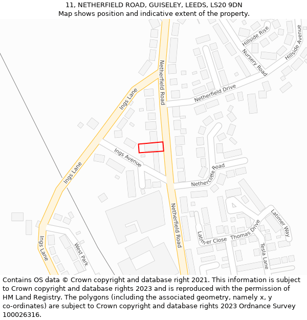 11, NETHERFIELD ROAD, GUISELEY, LEEDS, LS20 9DN: Location map and indicative extent of plot