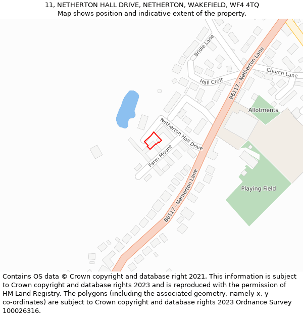 11, NETHERTON HALL DRIVE, NETHERTON, WAKEFIELD, WF4 4TQ: Location map and indicative extent of plot