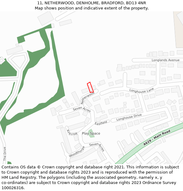 11, NETHERWOOD, DENHOLME, BRADFORD, BD13 4NR: Location map and indicative extent of plot