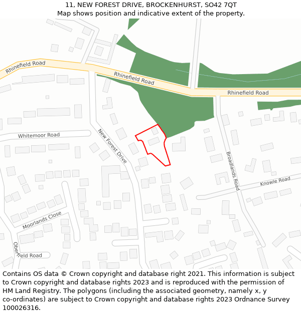 11, NEW FOREST DRIVE, BROCKENHURST, SO42 7QT: Location map and indicative extent of plot