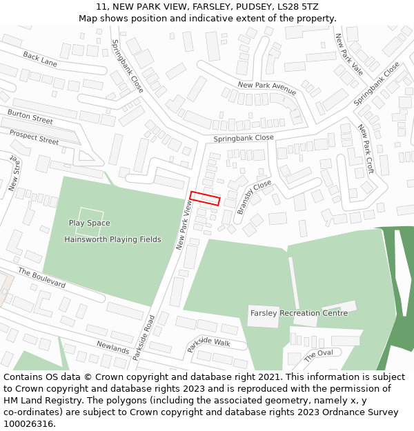 11, NEW PARK VIEW, FARSLEY, PUDSEY, LS28 5TZ: Location map and indicative extent of plot