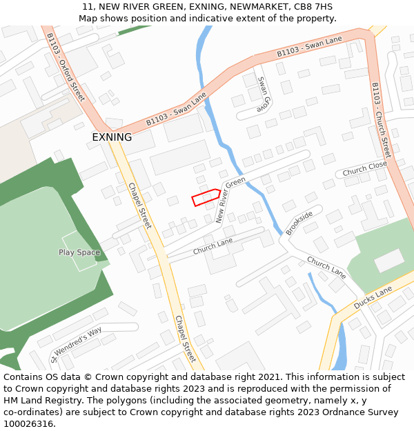 11, NEW RIVER GREEN, EXNING, NEWMARKET, CB8 7HS: Location map and indicative extent of plot