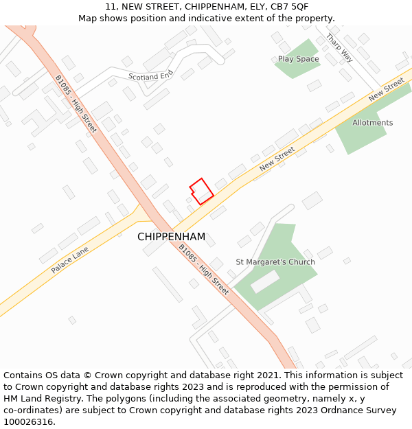 11, NEW STREET, CHIPPENHAM, ELY, CB7 5QF: Location map and indicative extent of plot