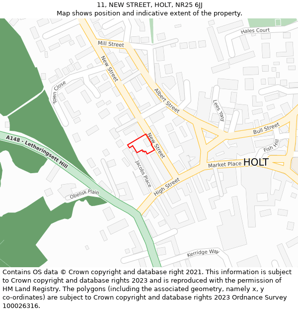 11, NEW STREET, HOLT, NR25 6JJ: Location map and indicative extent of plot