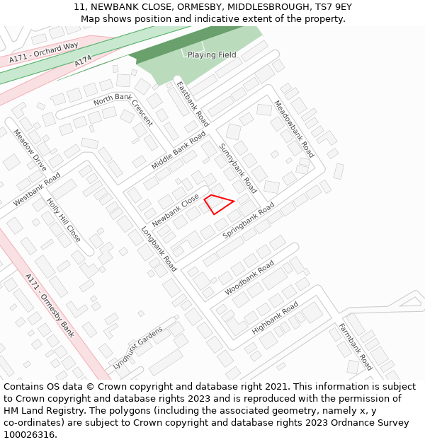 11, NEWBANK CLOSE, ORMESBY, MIDDLESBROUGH, TS7 9EY: Location map and indicative extent of plot