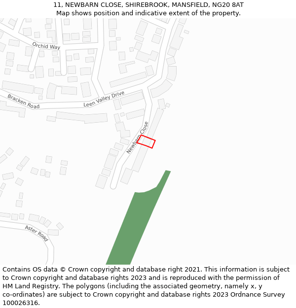 11, NEWBARN CLOSE, SHIREBROOK, MANSFIELD, NG20 8AT: Location map and indicative extent of plot