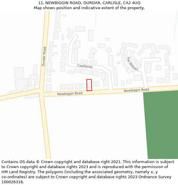 11, NEWBIGGIN ROAD, DURDAR, CARLISLE, CA2 4UQ: Location map and indicative extent of plot