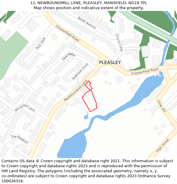11, NEWBOUNDMILL LANE, PLEASLEY, MANSFIELD, NG19 7PL: Location map and indicative extent of plot