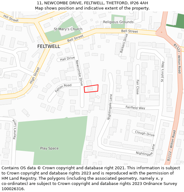 11, NEWCOMBE DRIVE, FELTWELL, THETFORD, IP26 4AH: Location map and indicative extent of plot