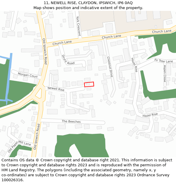 11, NEWELL RISE, CLAYDON, IPSWICH, IP6 0AQ: Location map and indicative extent of plot