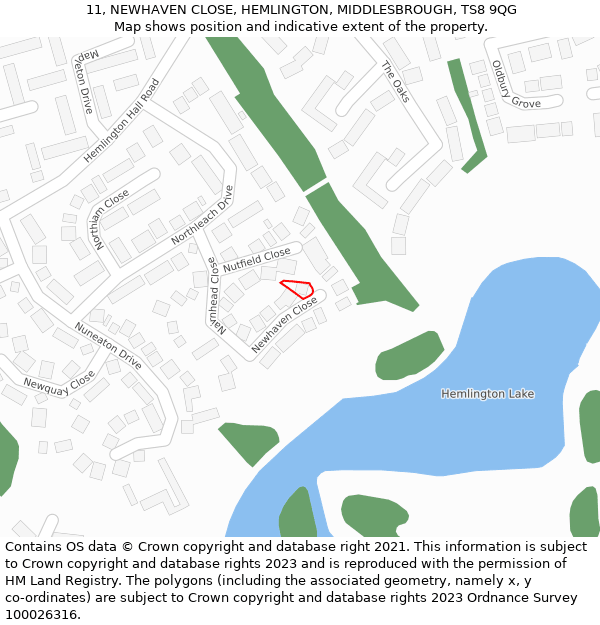 11, NEWHAVEN CLOSE, HEMLINGTON, MIDDLESBROUGH, TS8 9QG: Location map and indicative extent of plot