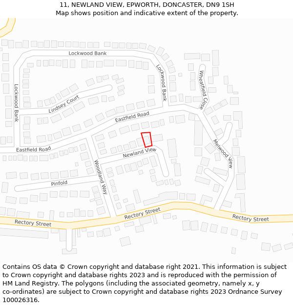 11, NEWLAND VIEW, EPWORTH, DONCASTER, DN9 1SH: Location map and indicative extent of plot