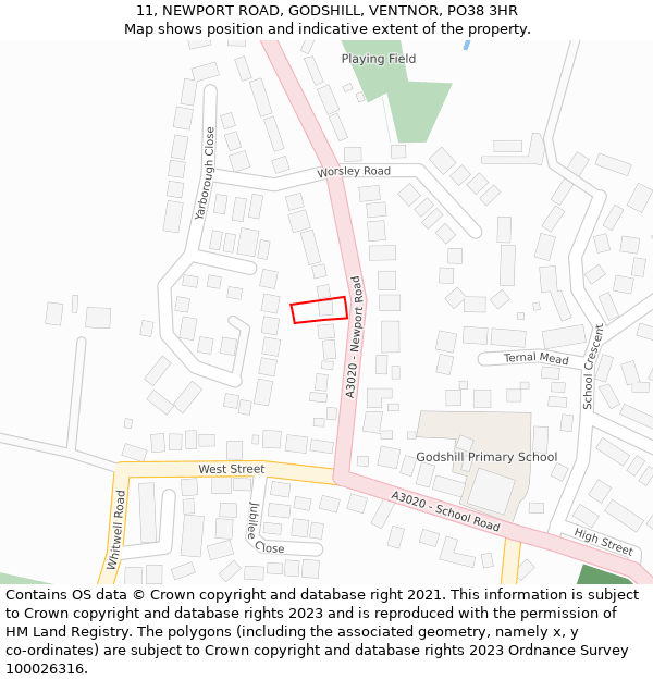 11, NEWPORT ROAD, GODSHILL, VENTNOR, PO38 3HR: Location map and indicative extent of plot