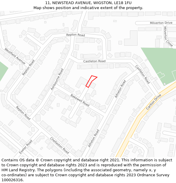 11, NEWSTEAD AVENUE, WIGSTON, LE18 1FU: Location map and indicative extent of plot
