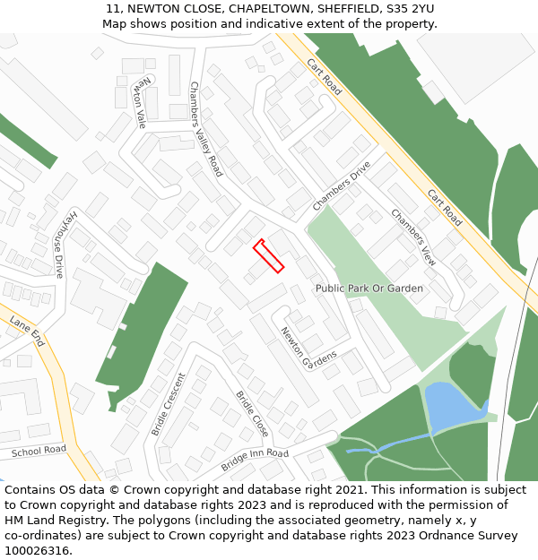 11, NEWTON CLOSE, CHAPELTOWN, SHEFFIELD, S35 2YU: Location map and indicative extent of plot
