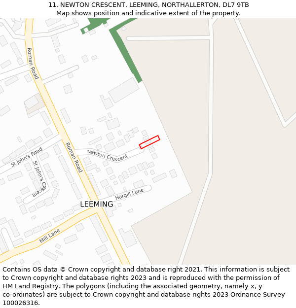 11, NEWTON CRESCENT, LEEMING, NORTHALLERTON, DL7 9TB: Location map and indicative extent of plot