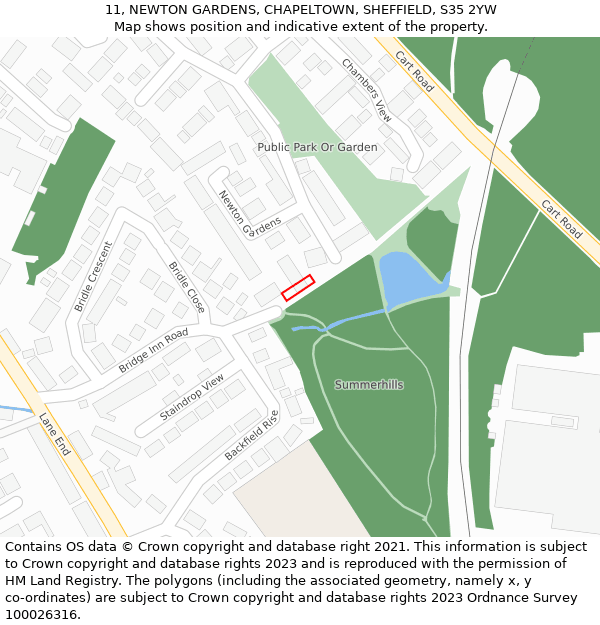 11, NEWTON GARDENS, CHAPELTOWN, SHEFFIELD, S35 2YW: Location map and indicative extent of plot