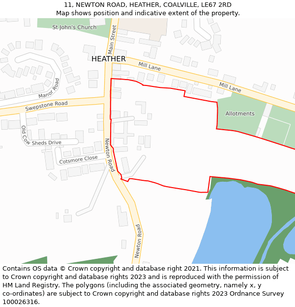 11, NEWTON ROAD, HEATHER, COALVILLE, LE67 2RD: Location map and indicative extent of plot