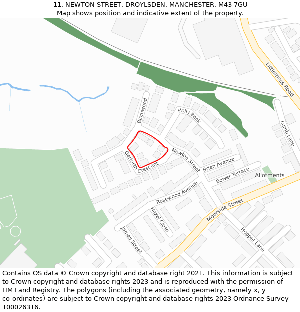 11, NEWTON STREET, DROYLSDEN, MANCHESTER, M43 7GU: Location map and indicative extent of plot