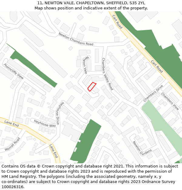 11, NEWTON VALE, CHAPELTOWN, SHEFFIELD, S35 2YL: Location map and indicative extent of plot